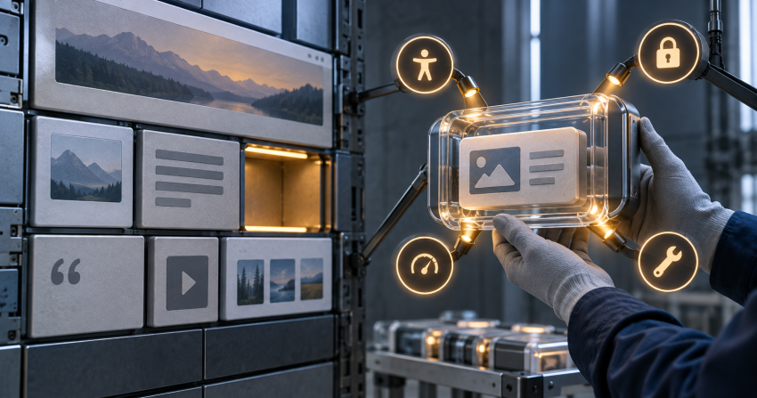 A website widget is inspected for accessibility, privacy, performance, and maintenance.